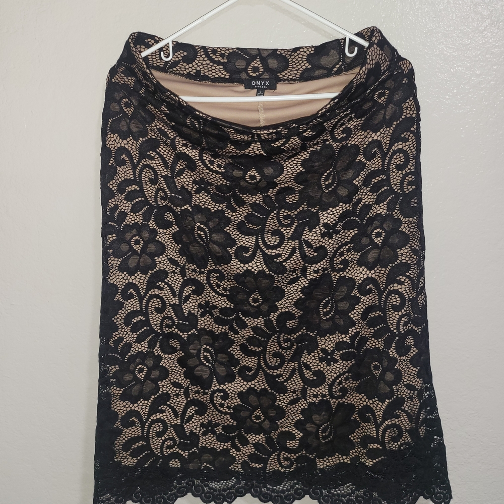 Onyx Black Floral Lace Pencil Skirt